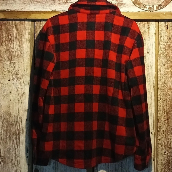 Flannel buffalo check plaid button down shacket pockets oversized small - Picture 7 of 10
